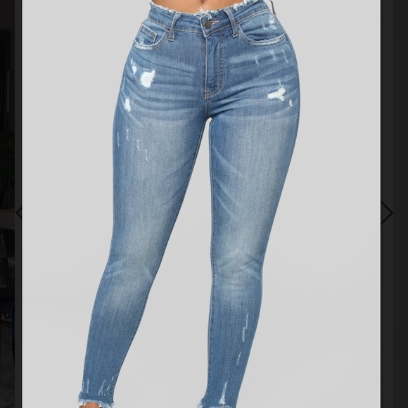 Fashion Nova Distressed Jeans Medium Blue Wash - Picture 1 of 2